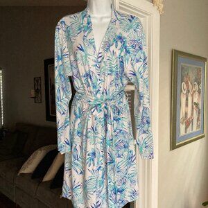 Caribbean Joe Island Supply Co. Tropical Print Wrap Robe Blues Medium
